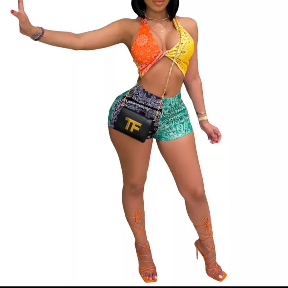 Sexy Bandana print Shorts & crop top set